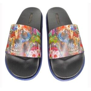Robert Graham Leather Beachcomber Slide Sandals Skull Graphic Resort Colorful 8